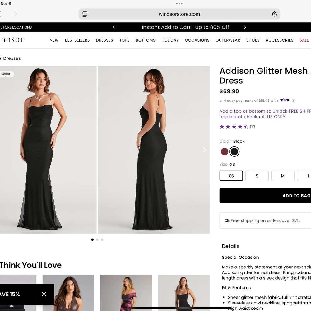 Windsor Addison Glitter Mesh Formal Dress